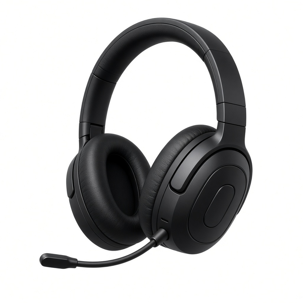 AI-generated product illustration of a large black Audeze Maxwell 2 headset with a boom microphone. Not an official manufacturer photograph.