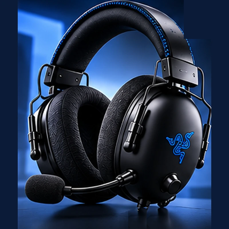AI-generated product illustration of a black Razer BlackShark V3 Pro headset for PlayStation. Not an official manufacturer photograph.