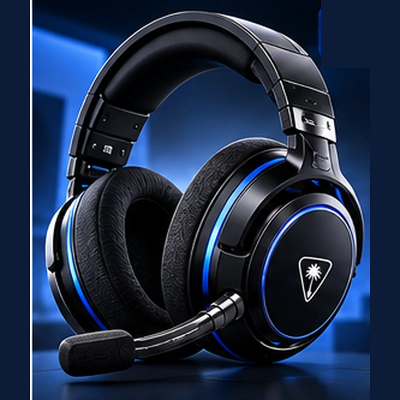 AI-generated product illustration of a black Turtle Beach Stealth Pro II headset. Not an official manufacturer photograph.