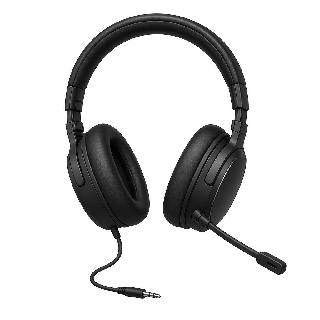 AI-generated product illustration of a black wired Razer BlackShark V2 X with a boom microphone and a 3.5 mm plug. Not an official manufacturer photograph.