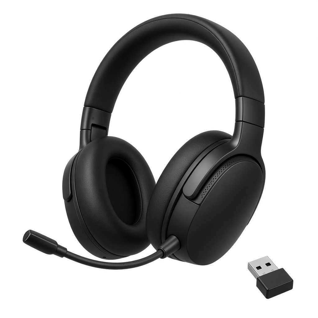 AI-generated product illustration of a black Razer BlackShark V3 Pro wireless headset with a boom microphone. Not an official manufacturer photograph.